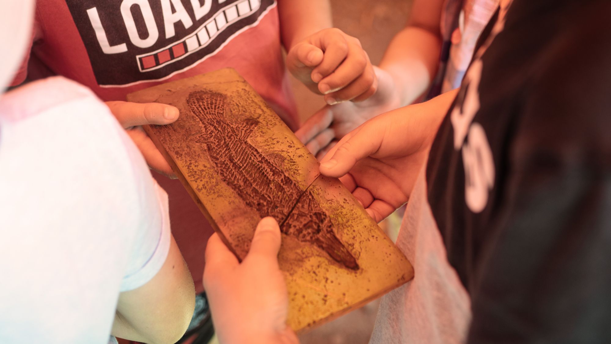 Kinder schauen sich einen Abguss an